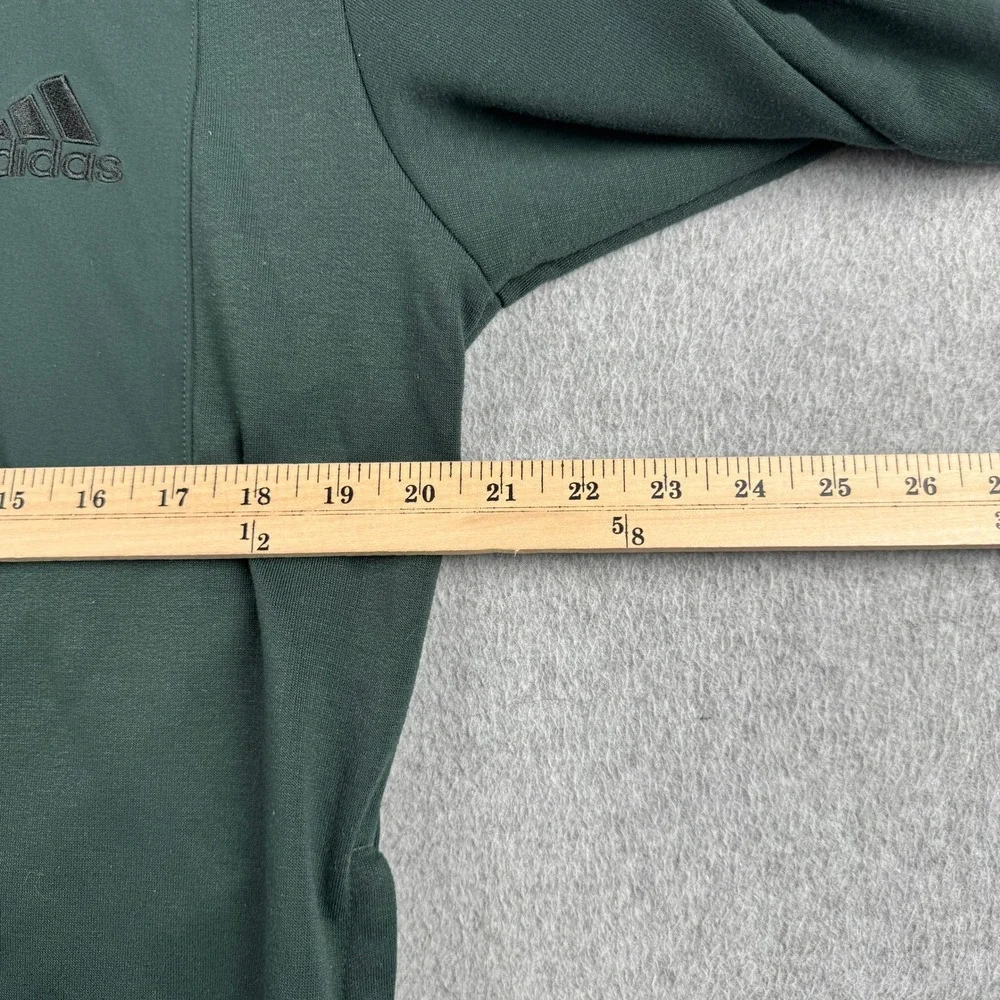 Adidas Hoodie Mens L Pullover Green Zippered Chest Pocket Logo Fleece